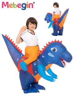 Kids Inflatable Dinosaur Costume, Dinosaur Rider Outfit with Blower and Battery Case, Cartoon Doll Clothing, Funny Blow up Pretend Toy Costume for Dess up Parties, Festivals and Cosplay Games, Suitable 90-130cm Height, 4 AA Batteries Required(Not Included)