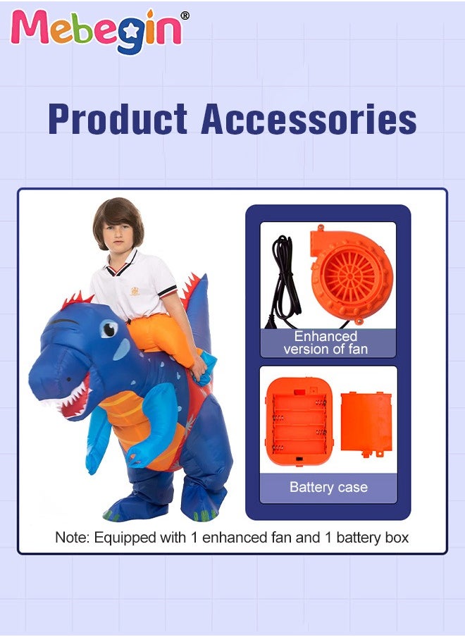 MEBEGIN - Kids Inflatable Dinosaur Costume, Dinosaur Rider Outfit with Blower and Battery Case, Cartoon Doll Clothing, Funny Blow up Pretend Toy Costume for Dess up Parties, Festivals and Cosplay Games, Suitable 90-130cm Height, 4 AA Batteries Required(Not Included) - Image 1