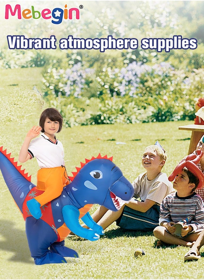 MEBEGIN - Kids Inflatable Dinosaur Costume, Dinosaur Rider Outfit with Blower and Battery Case, Cartoon Doll Clothing, Funny Blow up Pretend Toy Costume for Dess up Parties, Festivals and Cosplay Games, Suitable 90-130cm Height, 4 AA Batteries Required(Not Included) - Image 1