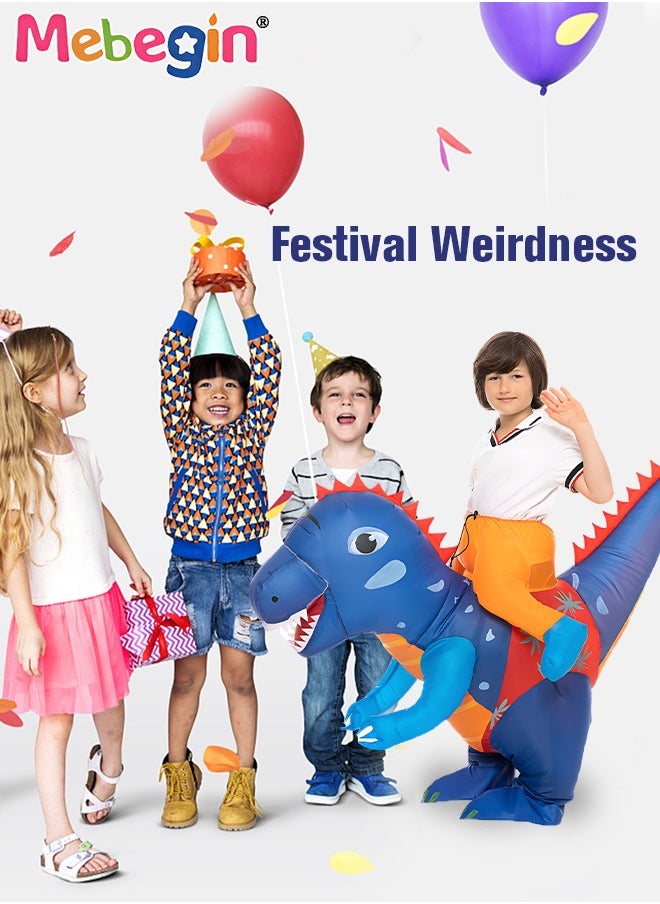 MEBEGIN - Kids Inflatable Dinosaur Costume, Dinosaur Rider Outfit with Blower and Battery Case, Cartoon Doll Clothing, Funny Blow up Pretend Toy Costume for Dess up Parties, Festivals and Cosplay Games, Suitable 90-130cm Height, 4 AA Batteries Required(Not Included) - Image 1