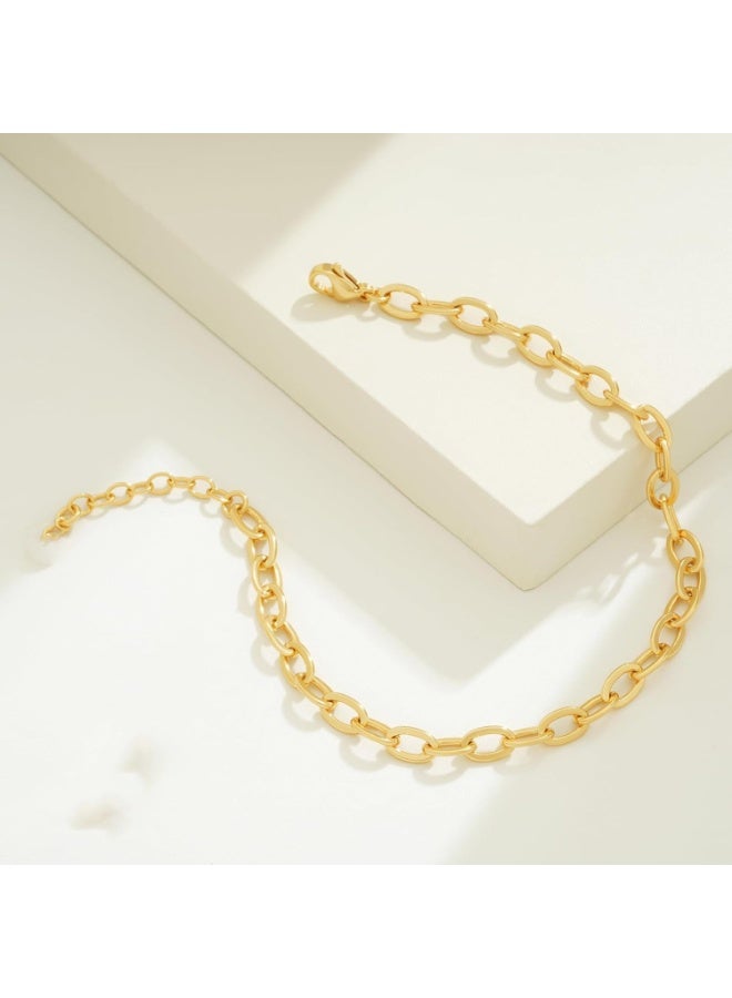 Julia Store 18K Gold Plated Oval Chic Elegant Paperclip Chain Stainless Steel Dainty Simple Gold Paper Clip Bracelet Non Tarnish Gold Bracelet for Women Trendy Fashion Aesthetic Jewelry Gift - Image 5