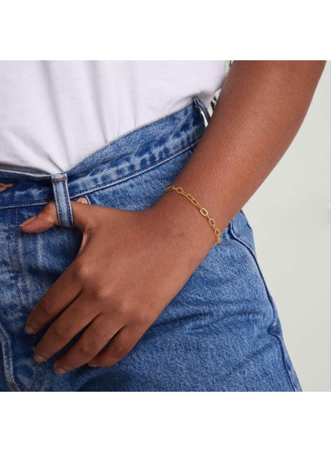 Julia Store 18K Gold Plated Oval Chic Elegant Paperclip Chain Stainless Steel Dainty Simple Gold Paper Clip Bracelet Non Tarnish Gold Bracelet for Women Trendy Fashion Aesthetic Jewelry Gift - Image 4