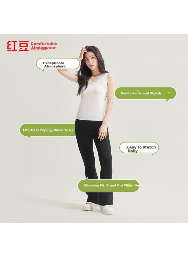 Hongdou Women's Modal Lace V-neck Vest Lightweight Slim Fit Versatile Base Shirt Elegant White 160 - Image 2