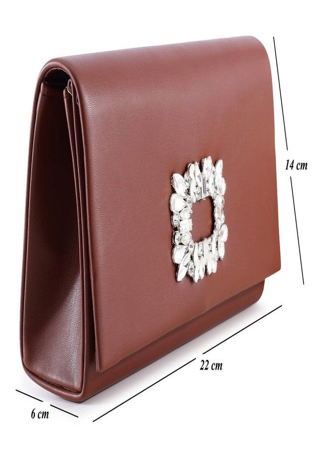 ZEVORA Women's Framed Foldover Clutch | Detachable Chain Sling Strap | Ladies Purse Wallet 08C Brown (22X14 CM) - Image 3