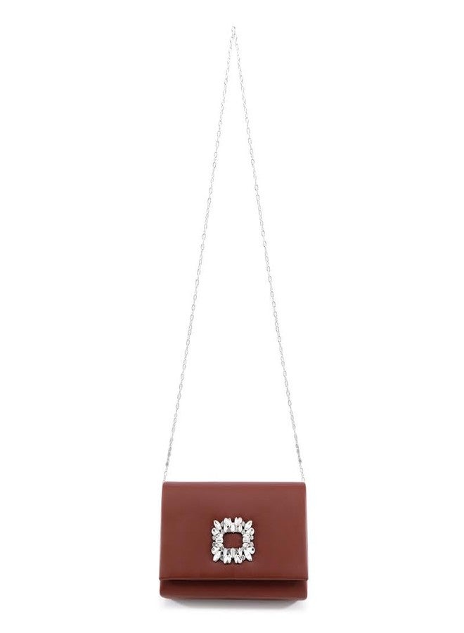 ZEVORA Women's Framed Foldover Clutch | Detachable Chain Sling Strap | Ladies Purse Wallet 08C Brown (22X14 CM) - Image 4