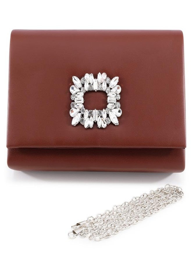 ZEVORA Women's Framed Foldover Clutch | Detachable Chain Sling Strap | Ladies Purse Wallet 08C Brown (22X14 CM) - Image 1