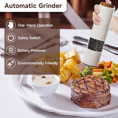 MEHIDFY Electric Salt and Pepper Grinder Set 2 Pack Salt and Pepper Grinder Battery Operated OneHanded Automatic Salt and Pepper Mill Grinder with LED Light Adjustable Coarseness White - Image 3
