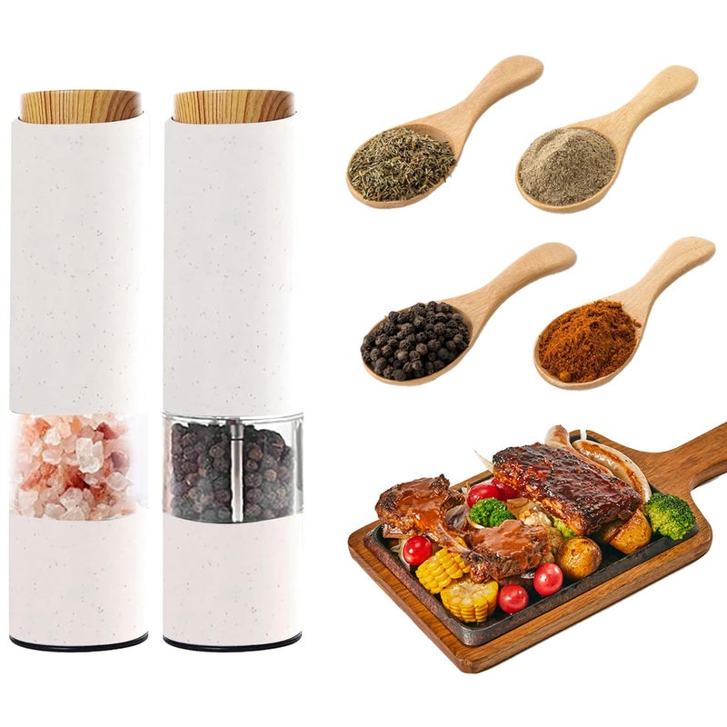 MEHIDFY Electric Salt and Pepper Grinder Set 2 Pack Salt and Pepper Grinder Battery Operated OneHanded Automatic Salt and Pepper Mill Grinder with LED Light Adjustable Coarseness White - Image 2