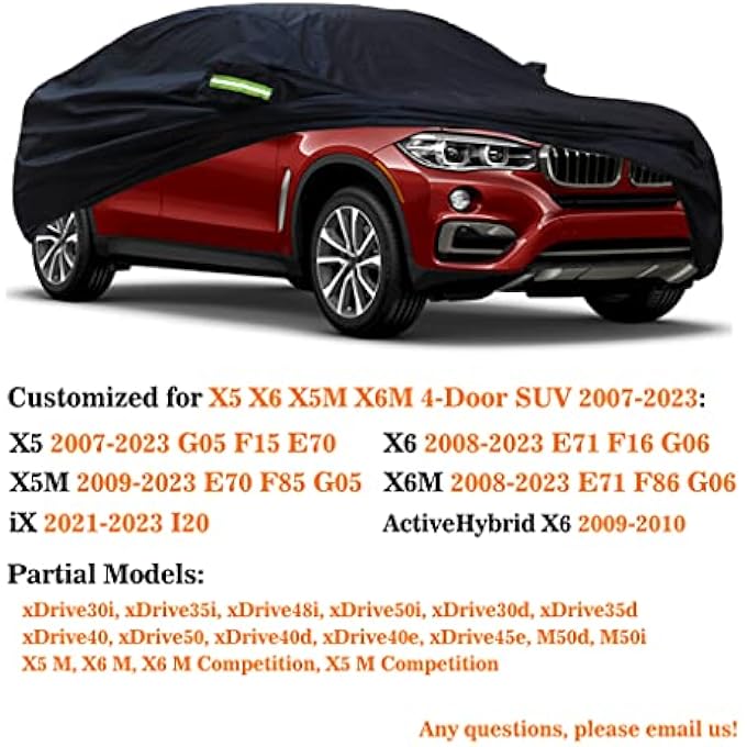 rayihni Car Cover Compatible with BMW X5(2007-2024) X6(2008-2024) X5 M(2009-2024) X6 M(2009-2024) SUV, Waterproof All Weather Car Cover for X5 G05 F15 E70 F95/ X6 G06 F16 E71 F96, Outdoor Rain Cover - Image 3