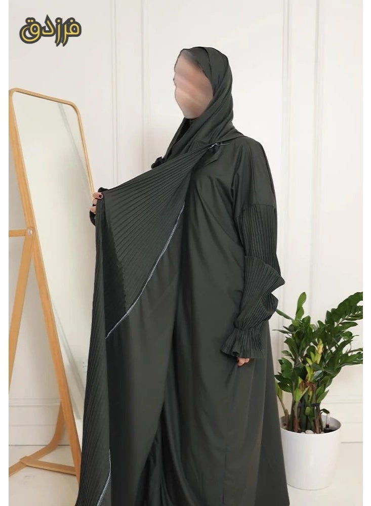 فرزدق شرشف صلاة نسائي (كسرات) لون زيتي واسع و مريح خامة باردة ممتازة ( مرد ) - Image 2