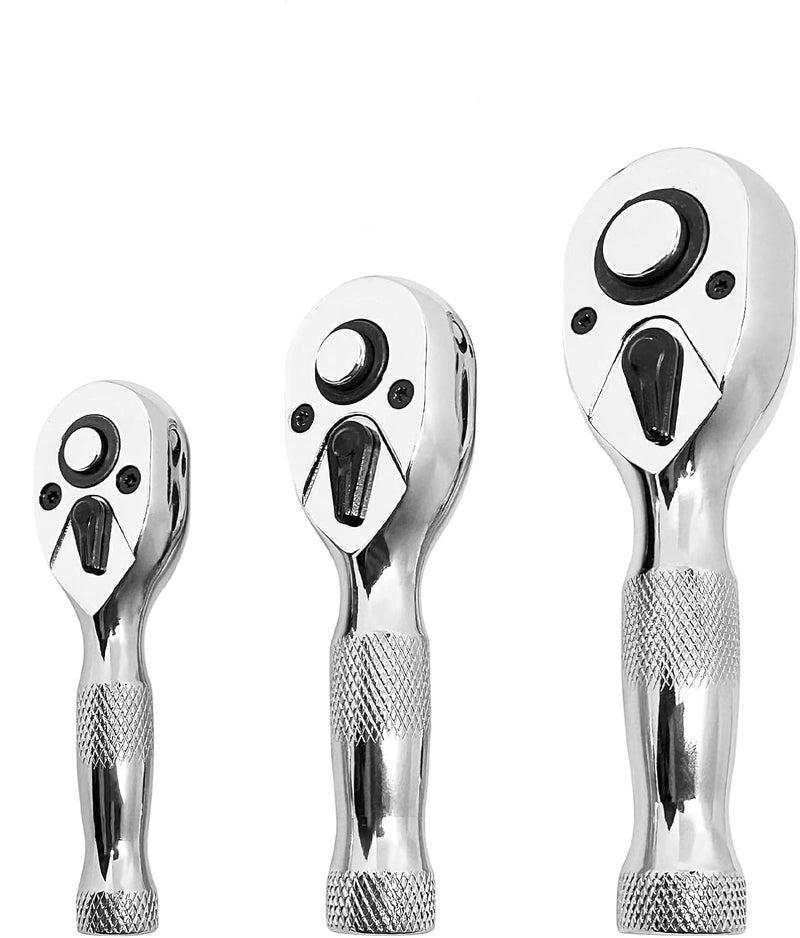3 Pcs Stubby Ratchet Set, Quick Release Reversible, 1/4 - Image 1