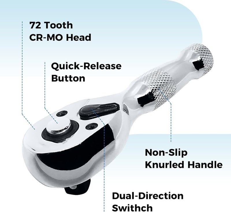 3 Pcs Stubby Ratchet Set, Quick Release Reversible, 1/4 - Image 5