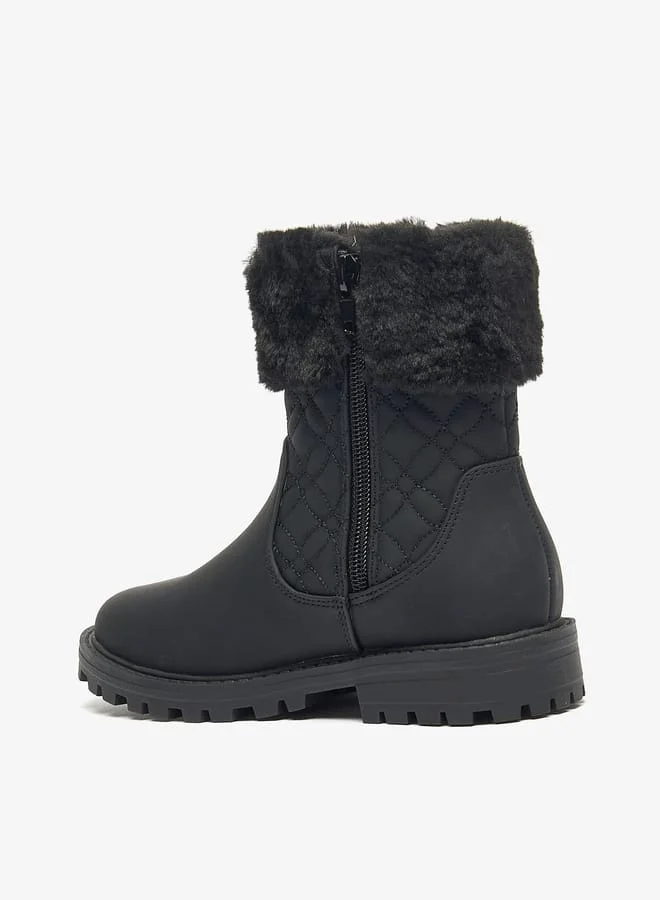 Little Missy Girls Plush Detail Ankle Boots With Zip Closure