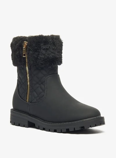 Little Missy Girls Plush Detail Ankle Boots With Zip Closure