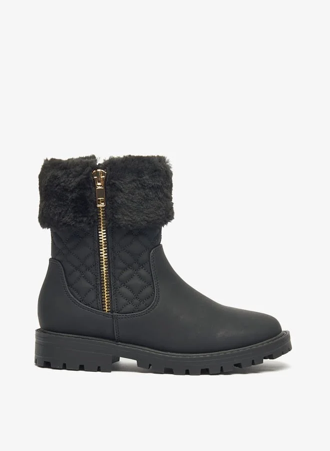 Little Missy Girls Plush Detail Ankle Boots With Zip Closure