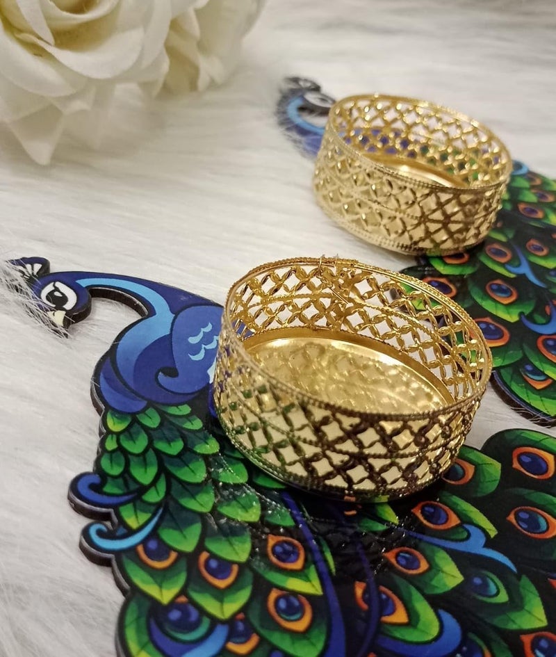 Webelkart Premium Decorative Peacock Set of 2 Tea Light Candle Holder for Home and Dining Table Decor/Tealight Candle Holder for Diwali Decor (6.5 inches) - Image 3