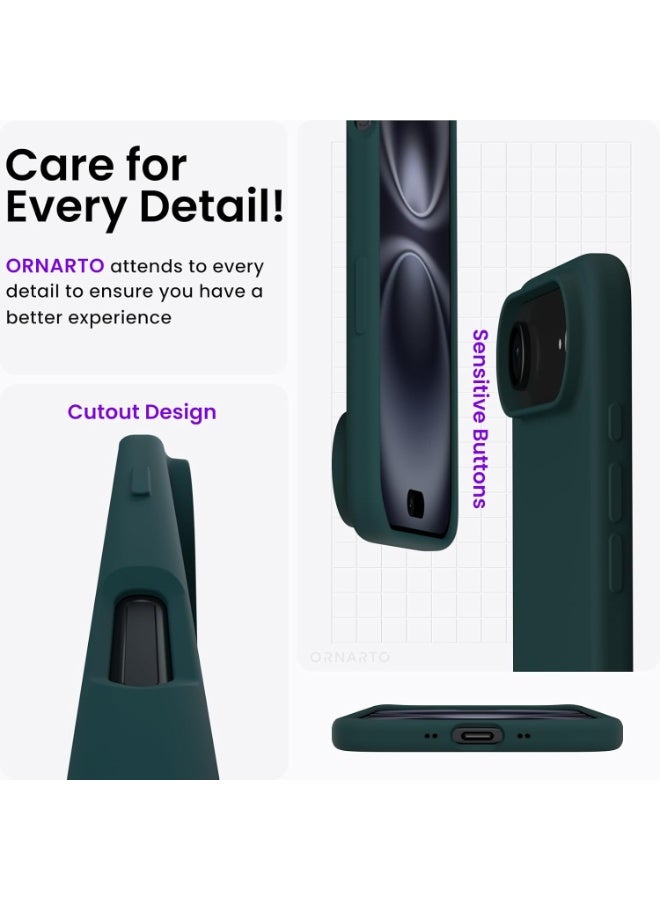 جراب سيليكون متوافق مع iPhone 17 Air، جراب هاتف سيليكون سائل رفيع مع مصد مطاطي ناعم مقاوم للصدمات مكون من 3 طبقات مع بطانة من مادة TPU (أخضر غامق) - Image 3