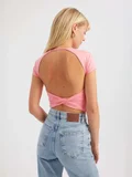 HICCUP Round Neck Cross Back Short Sleeve Crop Top