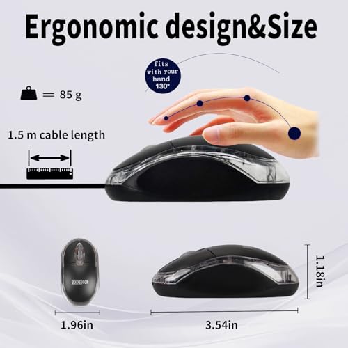 SOON GO Wired Mouse-USB Wired Mouse,Ergonomic Optical Design,1.5M USB Cable, Plug & Play for PC/Laptop/Desktop (Black) - Image 2