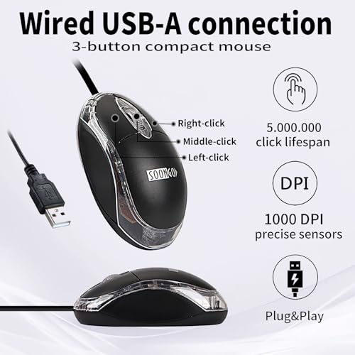 SOON GO Wired Mouse-USB Wired Mouse,Ergonomic Optical Design,1.5M USB Cable, Plug & Play for PC/Laptop/Desktop (Black) - Image 3