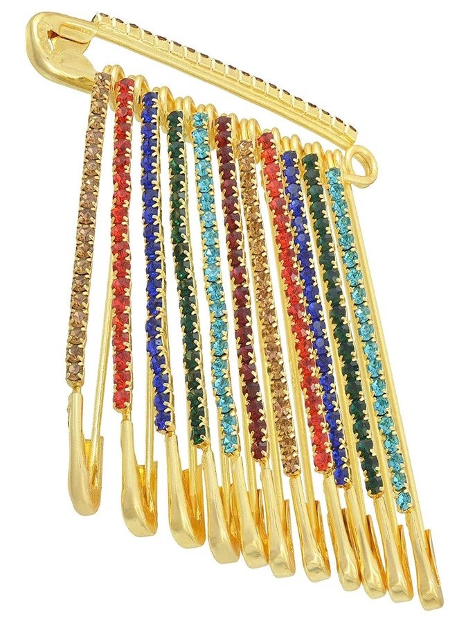 Evrysdi Multicolor Stone Saree Pins Brooch Set for Sari Pleats Holding Pallu Lehanaga Dresses - Image 1