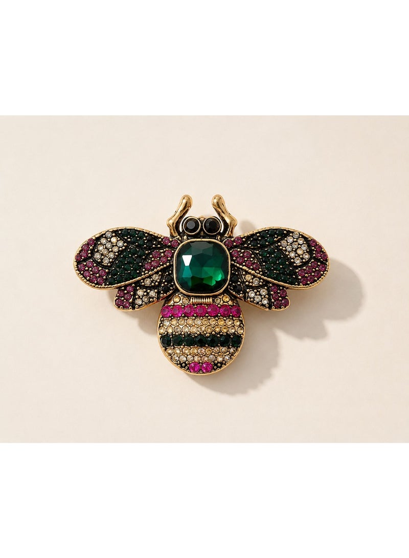 Vintage Bee Brooch Pin for Women, Stainless Steel Bee Lapel Pin with Large Green Center Stone and Colorful Crystal Accents, Elegant Fashion Jewelry Brooch for Clothes, Scarves and Bags - Image 5