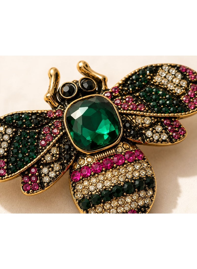 Vintage Bee Brooch Pin for Women, Stainless Steel Bee Lapel Pin with Large Green Center Stone and Colorful Crystal Accents, Elegant Fashion Jewelry Brooch for Clothes, Scarves and Bags - Image 4