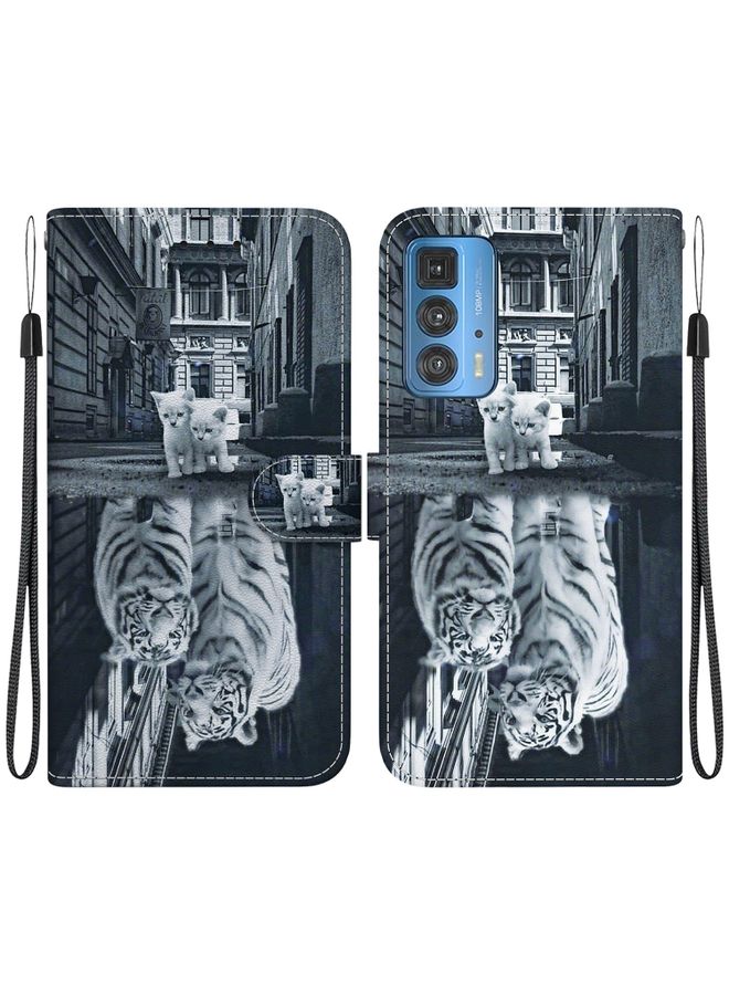 Case Cover For For Motorola Edge 20 Pro Crystal Texture Colored Drawing Leather Phone Case(Cat Tiger Reflection)