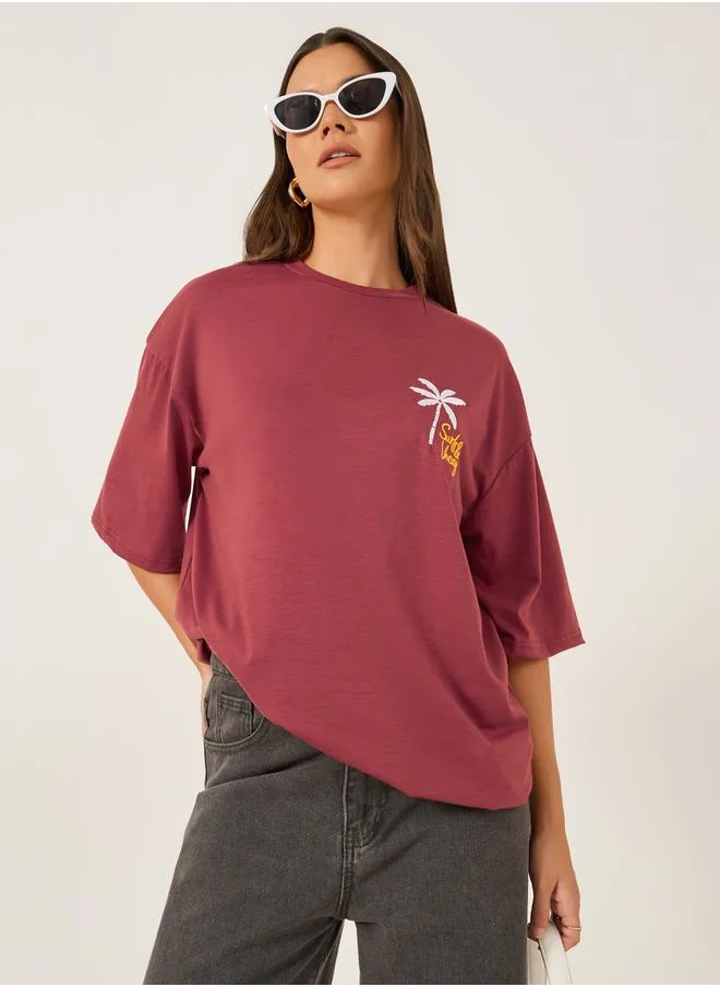 ستايلي Embroidered Short Sleeve Oversized T-Shirt
