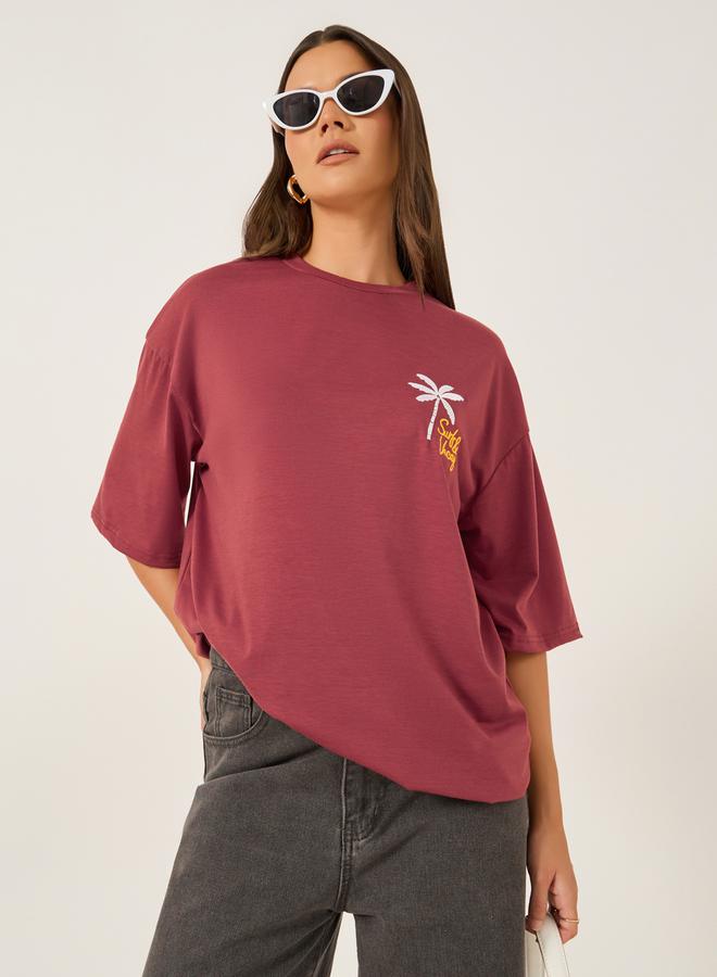 Styli Embroidered Short Sleeve Oversized T-Shirt - Image 1