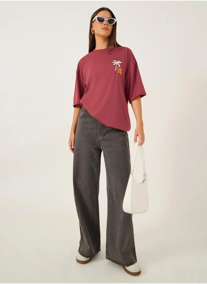ستايلي Embroidered Short Sleeve Oversized T-Shirt