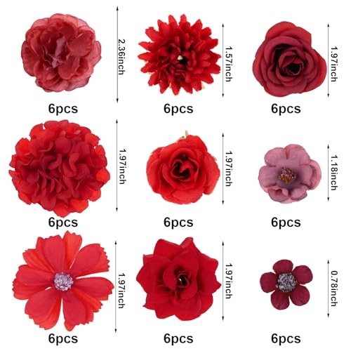 phnydreg Faux Flowers Heads Small Decorative Flowers for Crafts Cake Wreath Garlands Wedding Table Home Decoration (54, red) - Image 2