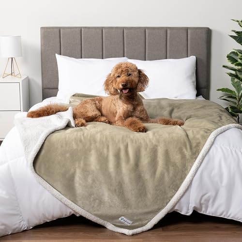 PetAmi Waterproof Dog Blanket for Couch Queen 90x90 Pee Proof Sherpa Fleece Reversible Pet Throw Furniture Protector for Bed Sofa Soft Washable Cover for Large Dogs Cats Taupe - Image 1