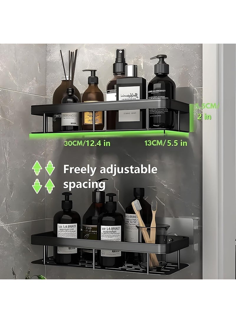 Perpetual - Perpetual Self - Adhesive Bathroom Shelf For Wall, Multipurpose Wall Mounted Bathroom and Kitchen Organiser Without Drill, Space Saving Stand For Bathroom And Kitchen Wall (Pack Of 2) Black - Image 1