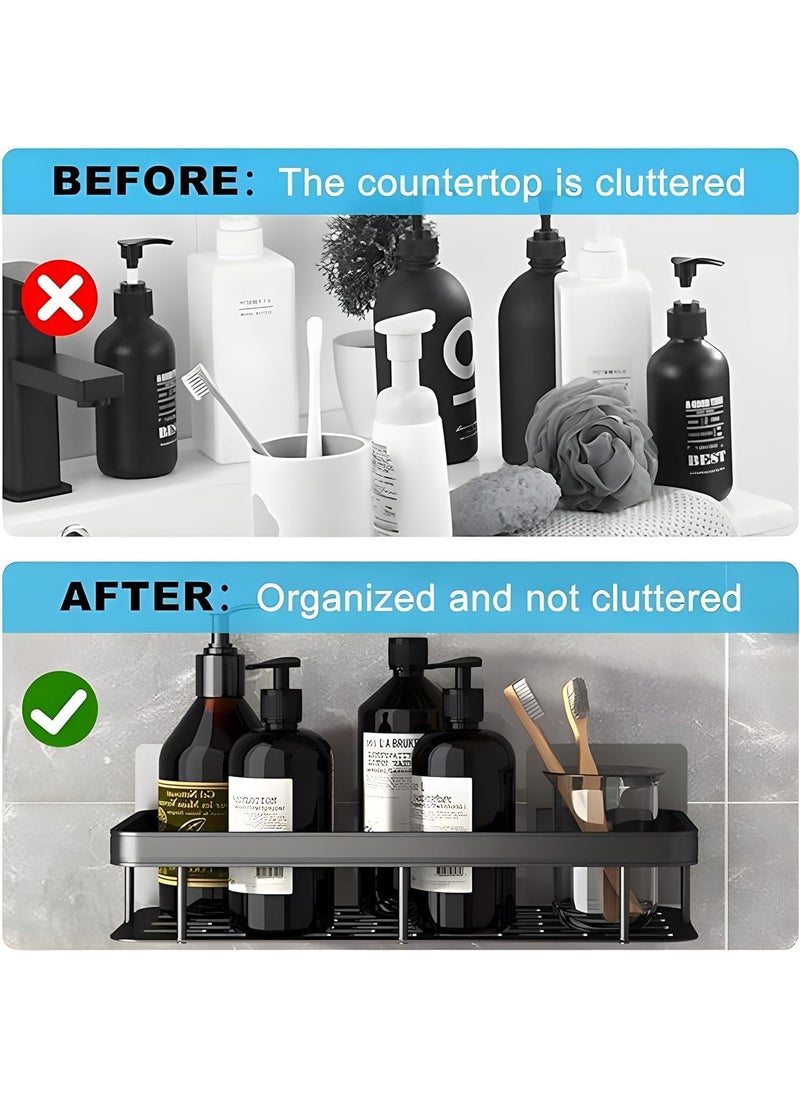 Perpetual - Perpetual Self - Adhesive Bathroom Shelf For Wall, Multipurpose Wall Mounted Bathroom and Kitchen Organiser Without Drill, Space Saving Stand For Bathroom And Kitchen Wall (Pack Of 2) Black - Image 1