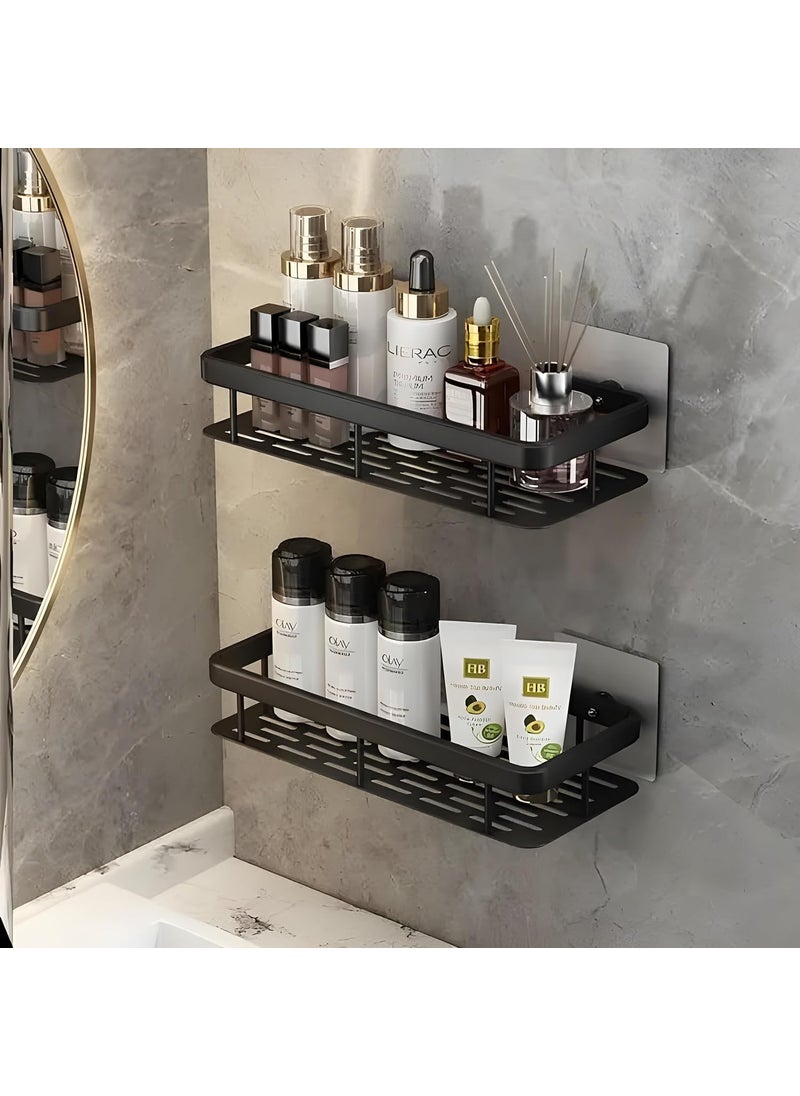 Perpetual - Perpetual Self - Adhesive Bathroom Shelf For Wall, Multipurpose Wall Mounted Bathroom and Kitchen Organiser Without Drill, Space Saving Stand For Bathroom And Kitchen Wall (Pack Of 2) Black - Image 1
