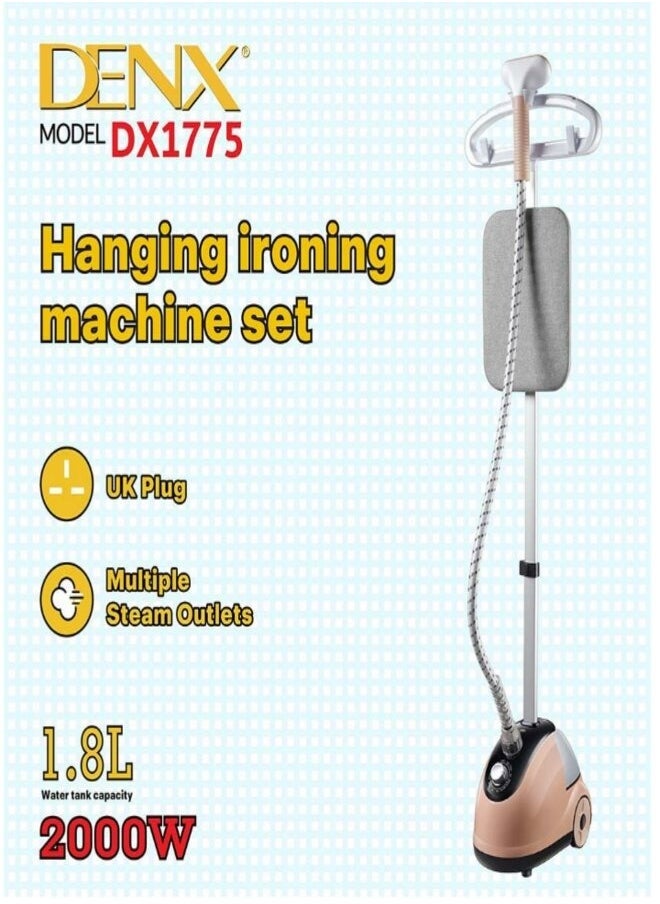 Denx Dx1775 Hanging Ironing Machine Set Professional Garment Steamer 2000W, 50S Steam Setting Time, Provides Powerful Continuous Steam, 1.8L Transparent Water Tank And Double Insulated Steam Hose - Image 1