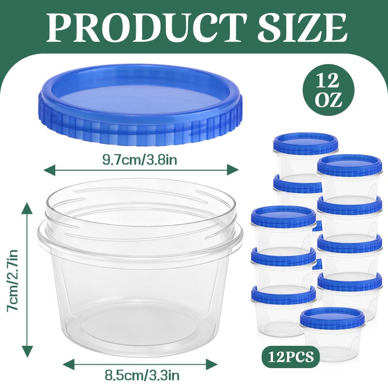 ISUSSER 12 Pack Freezer Containers with Screw On Lids, 12 Oz Stackable Reusable Plastic Storage Container, Airtight Plastic Food Storage Containers with Twist Top Lids for Food Soup Jello Sauce - Image 2