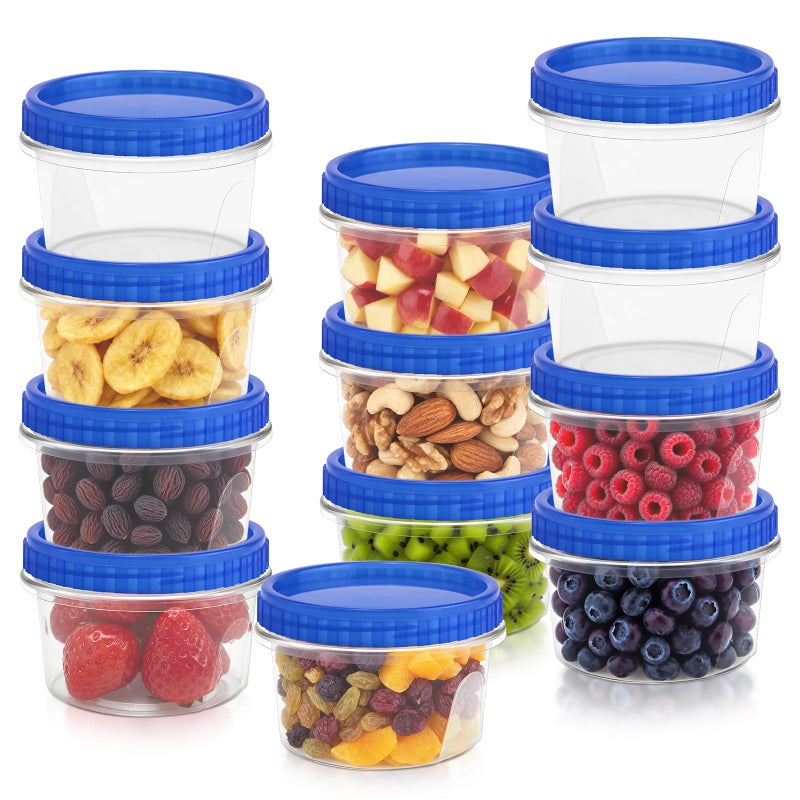ISUSSER 12 Pack Freezer Containers with Screw On Lids, 12 Oz Stackable Reusable Plastic Storage Container, Airtight Plastic Food Storage Containers with Twist Top Lids for Food Soup Jello Sauce - Image 1