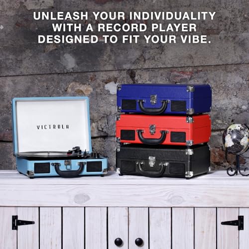 Victrola Journey Bluetooth Portable Suitcase Record Player – with Built-in Speakers, 3 Speed Vinyl Record Player, RCA Out, Headphone Jack (Marsala) - Image 4