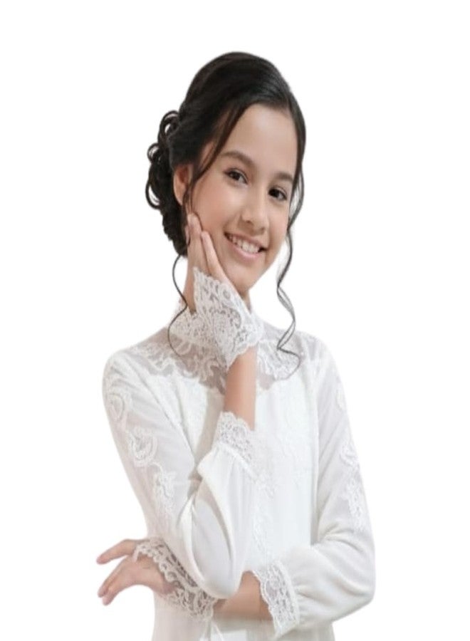 Devino Ora First Holy Communion Confermation Wedding Bridal Ambroidery Siquence Lace Fingerless Hand Gloves For Women & Girls (Mini Ambro, 11.5 CM) - Image 2