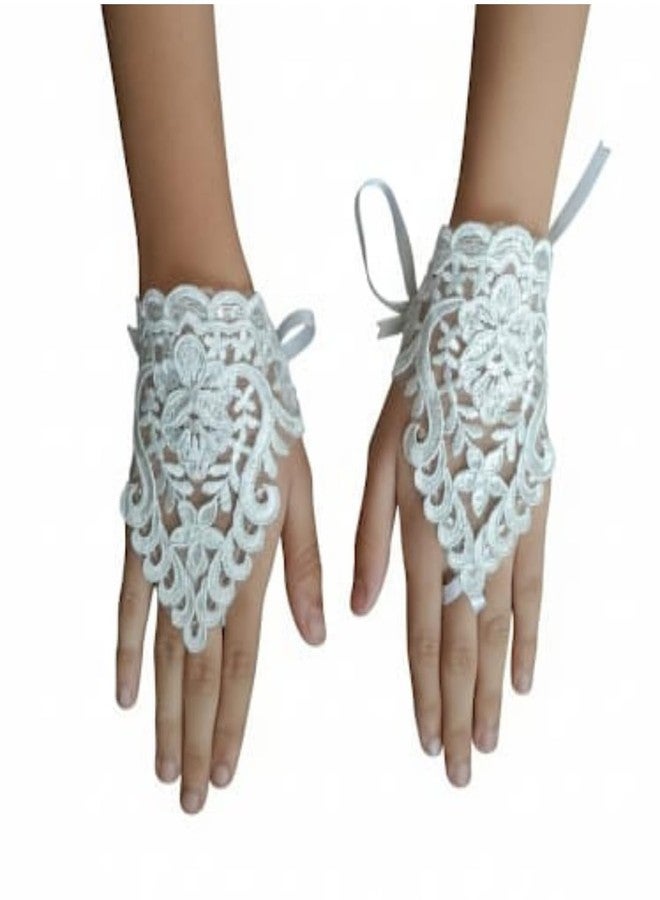Devino Ora First Holy Communion Confermation Wedding Bridal Ambroidery Siquence Lace Fingerless Hand Gloves For Women & Girls (Mini Ambro, 11.5 CM) - Image 4