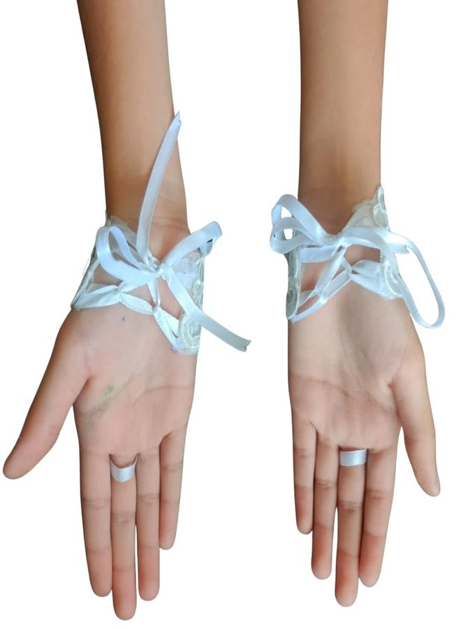 Devino Ora First Holy Communion Confermation Wedding Bridal Ambroidery Siquence Lace Fingerless Hand Gloves For Women & Girls (Mini Ambro, 11.5 CM) - Image 5