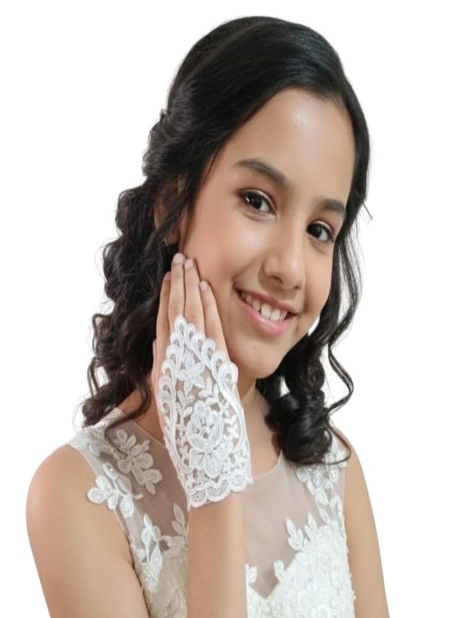 Devino Ora First Holy Communion Confermation Wedding Bridal Ambroidery Siquence Lace Fingerless Hand Gloves For Women & Girls (Mini Ambro, 11.5 CM) - Image 1