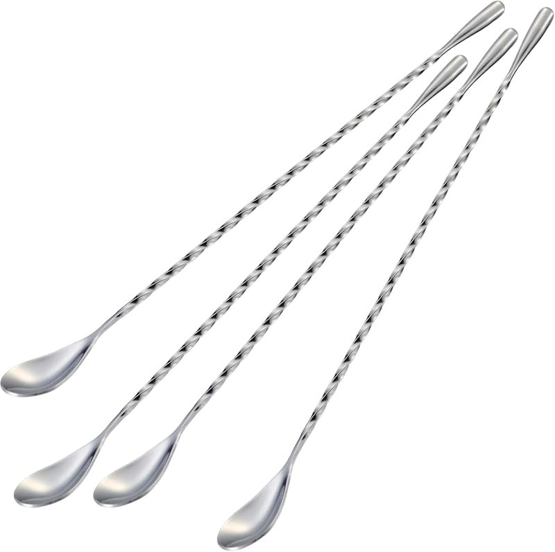 Briout 4 Pieces Bar Spoon, 12 Inches Long Handle Drink Stirrer with Mirror Finished Surface, Stainless Steel Cocktail Mixing Spoons for Drink, Silver - Image 1