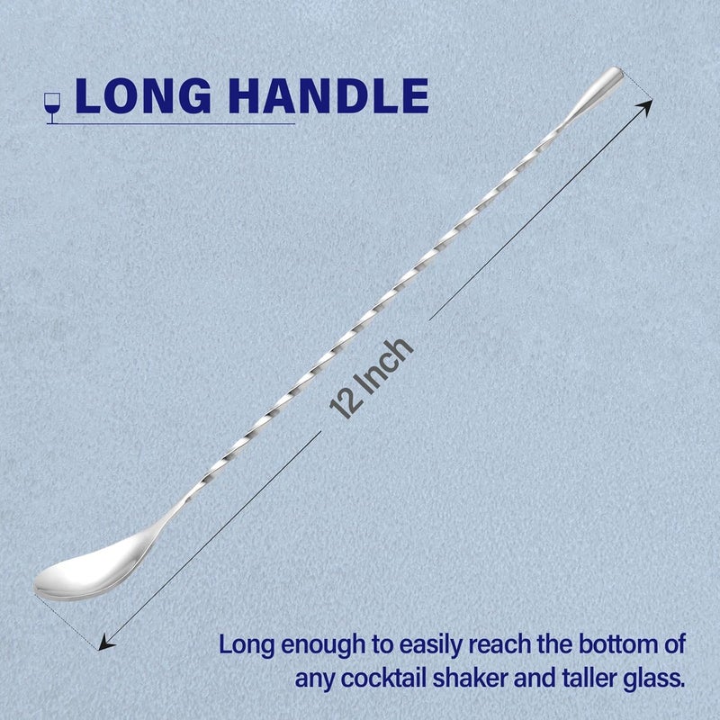 Briout 4 Pieces Bar Spoon, 12 Inches Long Handle Drink Stirrer with Mirror Finished Surface, Stainless Steel Cocktail Mixing Spoons for Drink, Silver - Image 2