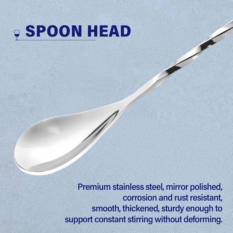 Briout 4 Pieces Bar Spoon, 12 Inches Long Handle Drink Stirrer with Mirror Finished Surface, Stainless Steel Cocktail Mixing Spoons for Drink, Silver - Image 3