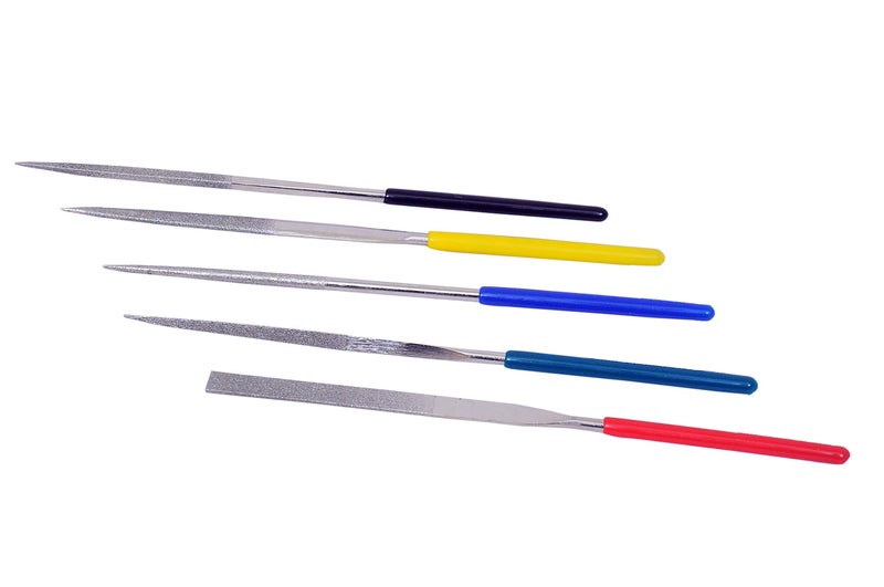 Jon Bhandari Tools 5pcs Diamond Coated Precision Needle File Set (3x140mm) | Flat, Round, Triangular, Half Round & Square Files for Metal, Glass, Ceramic, Jewellery & Craft Work - Image 2