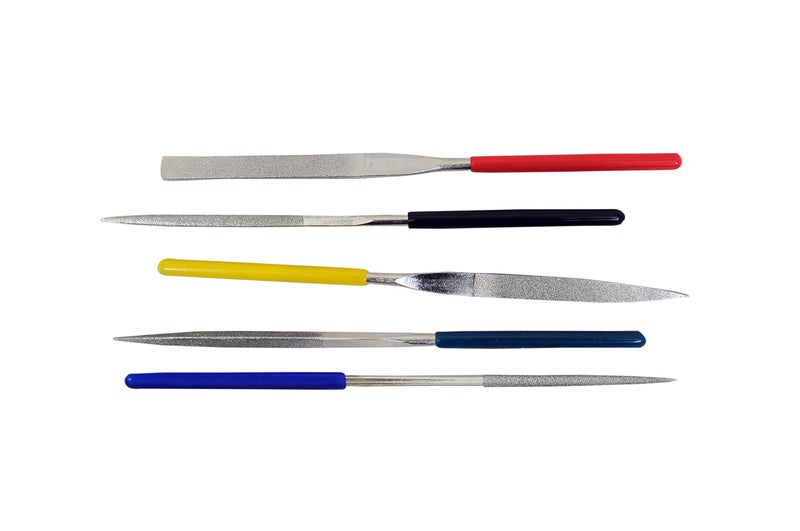 Jon Bhandari Tools 5pcs Diamond Coated Precision Needle File Set (3x140mm) | Flat, Round, Triangular, Half Round & Square Files for Metal, Glass, Ceramic, Jewellery & Craft Work - Image 3
