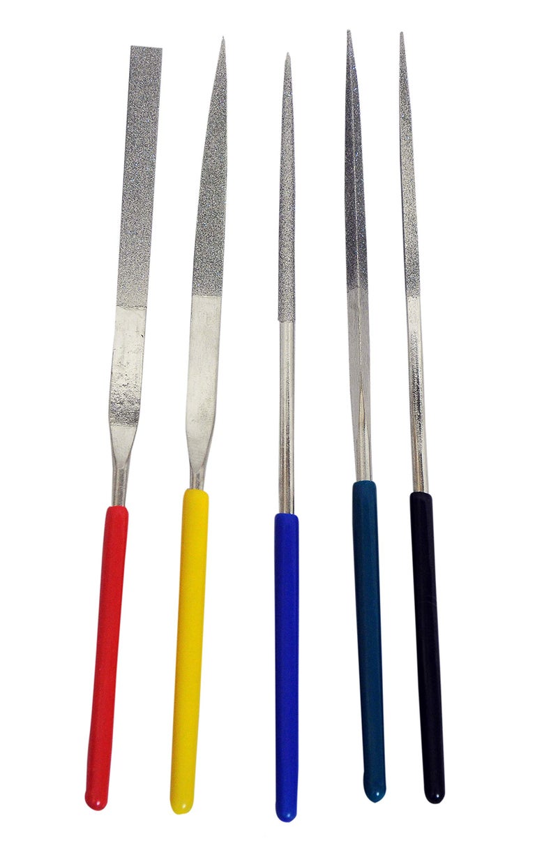 Jon Bhandari Tools 5pcs Diamond Coated Precision Needle File Set (3x140mm) | Flat, Round, Triangular, Half Round & Square Files for Metal, Glass, Ceramic, Jewellery & Craft Work - Image 4